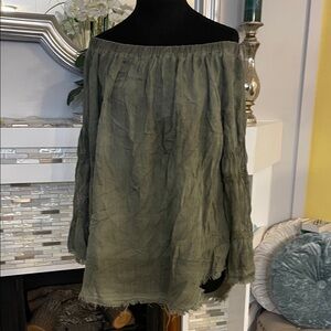 Standard Grace Olive green long sleeve off shoulder blouse back buttons XL